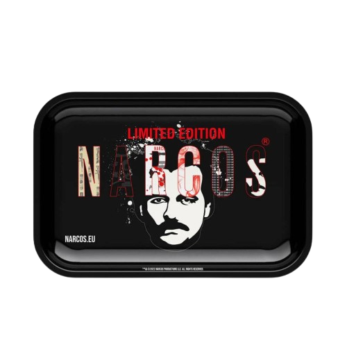 Narcos black metal rolling tray with raised edges, medium size 19x29 inches, designed for organizing rolling materials.