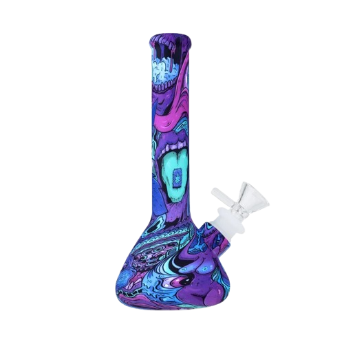 Groove Silicon Bong with psychedelic design, colorful pattern, and size 190x30x80mm, featuring a smooth, durable surface.