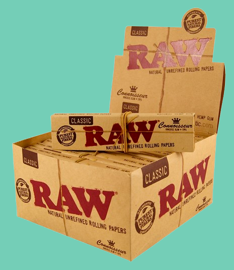 Euphoria Raw Kingsize Slim rolling papers with filters, shown in a close-up image featuring the product packaging and filters.